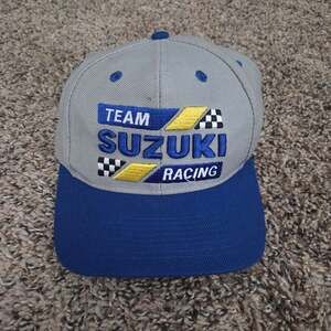 Vintage Suzuki Racing Team Snapback Hat Gray Blue Motorcycle Cap